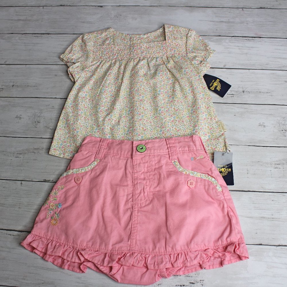 Oshkosh Vintage Baby Girl Skort Skirt Top Lot Size 18 Months Lot Calico